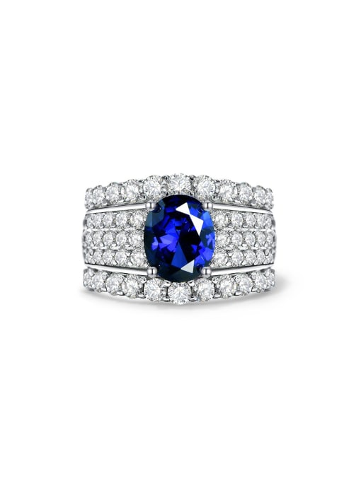 Blue corundum [R 1601] 925 Sterling Silver High Carbon Diamond Geometric Luxury Band Ring